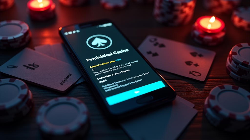 Android телефон с екран за инсталация на APK в тъмна казино обстановка